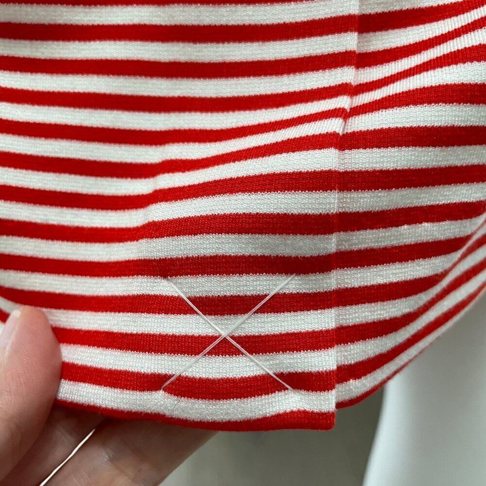 Ann Taylor Petite SS Jewel Neck Striped Midi Dress Orangey Red White Sz 6P NWOT - Picture 8 of 13
